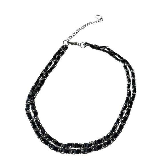 Vintage 80s Silver Black Heavy Interwoven Double Chain Belt Punk Rock Goth - Picture 4 of 5